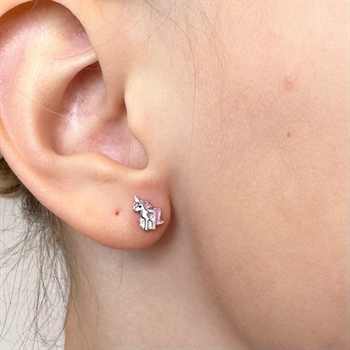 Kinder Ohrringe Einhorn Ohrstecker in silber mit rosa Emaille 7 mm 