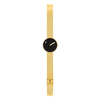 Picto Uhr - Schwarzes Zifferblatt, mattiertes IP-Goldstahlarmband - 30 und 40 mm